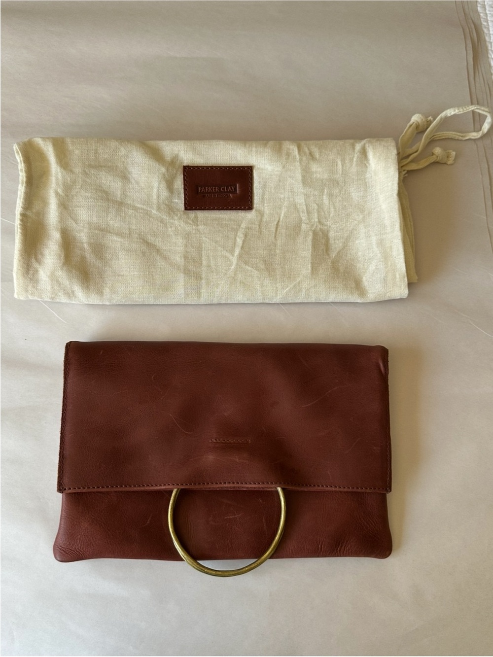 Parker Clay Nyala Foldover Clutch Leather Minimalist Envelope Bag Tan - Picture 6 of 14